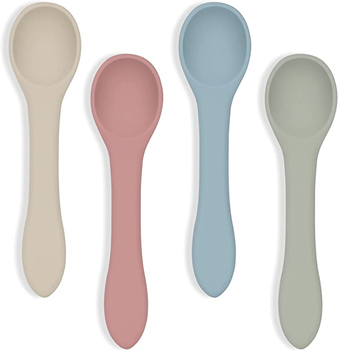 Vicloon Silicone Baby Feeding Spoons, 4 Pack First Stage Feeding Spoons for Infants, Baby Led Weaning, Easy to Grip & Hold Baby Spoons