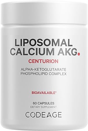 Codeage Liposomal Calcium AKG Supplement - Pure Alpha Ketoglutarate Acid - 2-Month Supply - Liposomal Delivery for Bioavailability - Bone, Energy, Muscle Support, Healthy Aging - Non-GMO - 60 Capsules