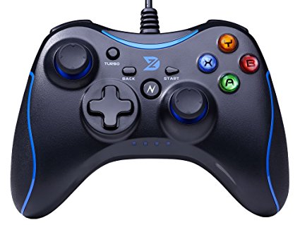 ZD-N Vibration-Feedback USB Wired Gamepad Controller Joystick Support PC(Windows XP/7/8/8.1/10) & PS3 & Android (Xbox 360 architecture) - [Black&Blue]