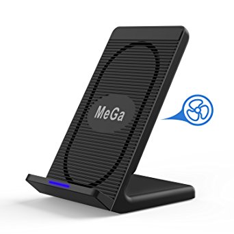 MeGa Fast Wireless Charger Charging Pad Stand with Cooling Fan Standard Charge for iPhone X/ 8/ 8 Plus, and Fast Charge for Samsung Galaxy Note 8/ S8/ S8 / S7 and more