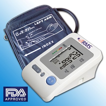 RMS FDA Approved Digital Automatic Arm Blood Pressure Monitor & Heart Rate Monitor with Pressure Rating Indicator (Medium Cuff 8.6"-14.2"), 5-Year Warranty