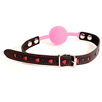Ball Gag with Pink Silicone Gag and Red Heart Adjustable Strap