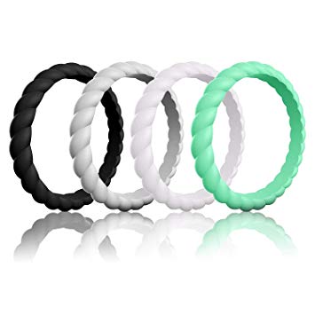 Mokani Silicone Wedding Ring for Women, 10/4/1 Pack Thin and Braided Rubber Band, Fashion, Colorful, Comfortable fit, Skin Safe