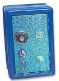 Metal Toy Safe Locker Bank with Glittery Door Key Lock plus Combination Lock Assoreted Colors