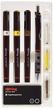 Rotring Rapidograph Technical Drawing Pen Junior Set, 3 Pens with Line Widths of 0.25mm to 0.5mm, Brown (S0699480)