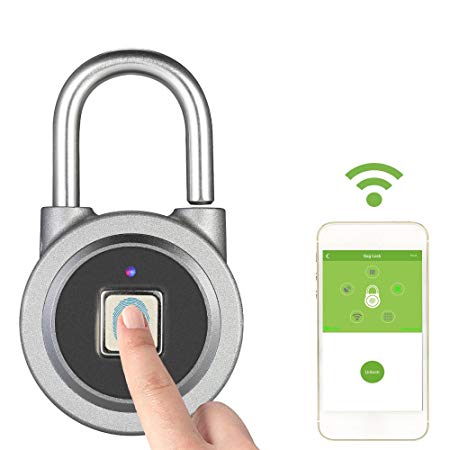 Fingerprint Padlock - Decdeal Keyless Waterproof Padlock - Free APP - 16 Groups Fingerprints / APP Unlock - Unlock Record - USB Charge - for Gym, Door, Backpack, Luggage Suitcase