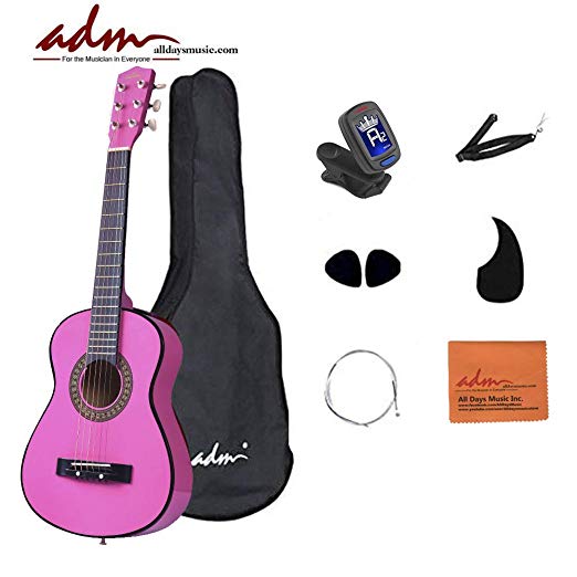 Acoustic Guitar, ADM 30 Inch Half Size Junior Acoustic Guitar Starer Kit with Carrying Bag, Picks, E-Tuner, Strap, Pink