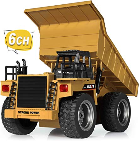 SGILE 6 Channel RC Dump Truck Toy, Full Function Construction Vehicle Excavator with Light and Sound