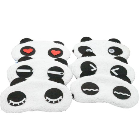 Ayygiftideas 6PCS Cute Panda Design Soft Plush Eyeshade Eyepatch Travel Sleep Blinfold Eye Mask