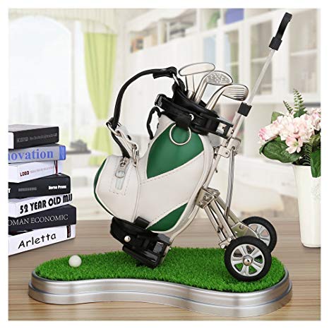 10L0L Golf Pens with Golf Bag Holder,Novelty Gifts with 3 Pieces Aluminum Pen Office Desk Golf Bag Pencil Holder for Men Fathers Day,Golf Souvenirs Unique Gifts for Golfer Fans Coworker