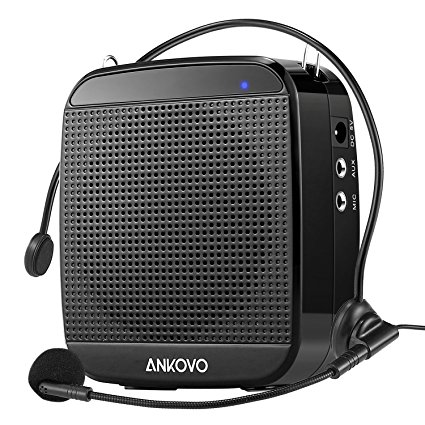Ankovo Portable Rechargeable Voice Amplifier With Wired Microphone Headset and Waist Support, Supports MP3 Format Audio for Teachers, Singing, Coaches, Training, Presentation, Tour Guide