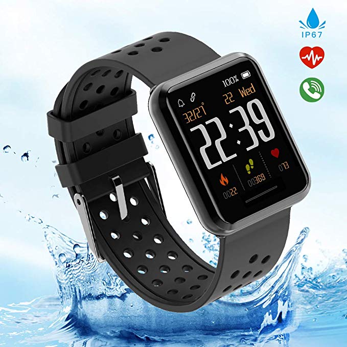KOSPET Smart Watch, Touch Screen Fitness Tracker with Step and Calorie Counter/Heart Rate and Sleep Monitors/Message Reminder, IP67 Waterproof Pedometer Compatible with Android iOS for Men Women