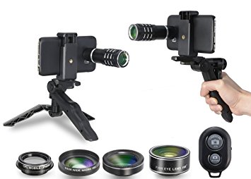 Camera Shutter Remote and Lens Kit for Samsung Galaxy S6 / S6 Edge / S7 / S7 Edge - 12x Telephoto / CPL / Fisheye / 2in1 Macro   Wide Angle Lens / Tripod / Tripod Adapter / Hard Case / Universal Clip