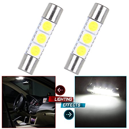 CCIYU 2Pack White LED 28mm-31mm 5050 3SMD Festoon Light Bulb 6614 Fuse LED Light 6641 TS-14V1C For Car Interior Sun Visor Vanity Mirror Light (2pack)