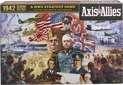 Hasbro Gaming Avalon Hill Axis & Allies 1942 Second Edition WWII Strategy Board Game, with Extra Large Gameboard, Ages 12 and Up, 2-5 Players , Brown