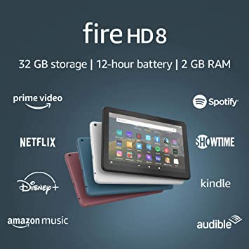 Certified Refurbished Fire HD 8 tablet, 8" HD display, 32 GB, designed for portable entertainment, Plum