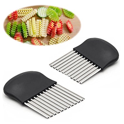 Crinkle Cutter and French Fry Slicer By Guardians Salad Chopping Knife and Vegetable Steel Blade Cutting Tool ,Set of 2