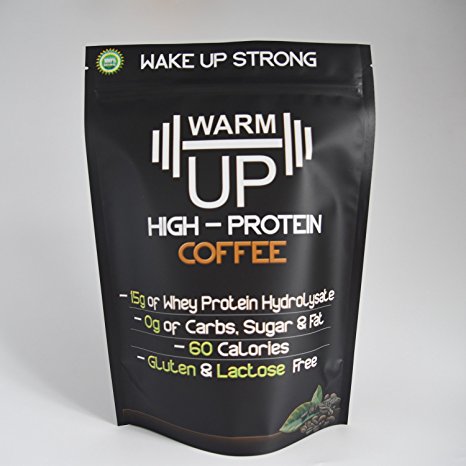 WarmUp Protein Coffee Powder | All-Natural, High Quality Whey Hydrolysate with Over a Double Shot of Espresso Caffeine | Served Hot/Iced