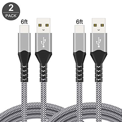 USB Type C Cable,Soulen 2 Pack 6/6 FT Nylon Braided Fast Charger USB C to USB A Charging Cable for Samsung S10 S9  S9 S8 Note 8 S8 Plus,LG V30 G6 G5,Google Pixel, Moto Z2 and More (2 PACK, Silver(6FT 6FT))
