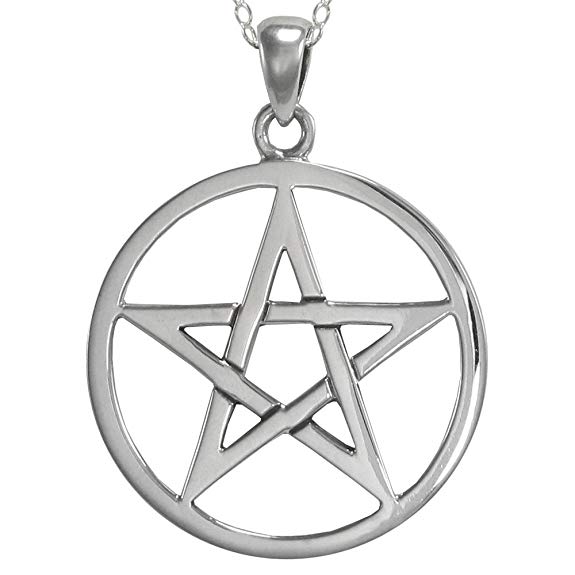 Sterling Silver Interwoven Pentacle Pentagram Necklace with Sterling Silver Cable Chain (16 - 30 Inches)