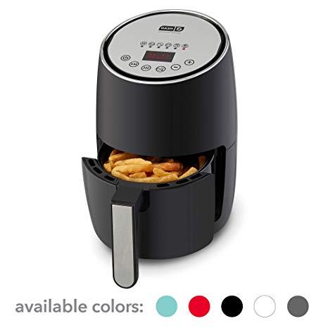 DASH Compact Electric Air Fryer   Oven Cooker with Digital Display, Temperature Control, Non Stick Fry Basket, Recipe Guide   Auto Shut Off Feature, 1.6 L, up to 2 QT, Black (Renewed)