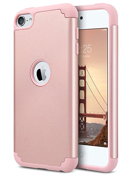 iPod Touch 6 Case,iPod 6 Case,ULAK Slim Dual Layer Protective Case Fit for Apple iPod Touch 5/6th Generation Hybrid Hard Back Cover and Soft Silicone-Rose Gold