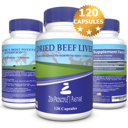Ultra-Pure Desiccated Beef Liver, Grass-Fed, Pasture-Raised Cows. No Hormones or GMO. Natural Energy and Workout Boost from Iron, Amino Acids, Protein and Vitamins. 120 Capsules 750 Mg.