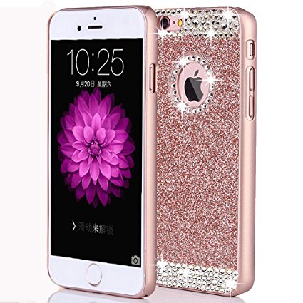 iPhone 6/6s Case,ARSUE (TM) Luxury Hybrid Beauty Crystal Rhinestone With Gold Sparkle Glitter PC Hard Protective Diamond Case Cover For iPhone 6/6s [4.7inch] (Rose Gold / Bling)