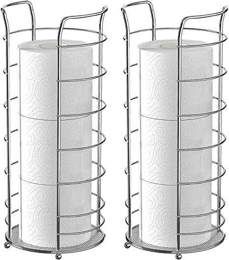 Topsky Toilet Paper Roll Holder Stand, Extra Toilet Paper Holder Storage for 3-4 Rolls, Decorative Metal Free Standing Toilet Paper Stand Tissue Holder for Bathroom, Holds Jumbo Size Rolls 2 Pack…