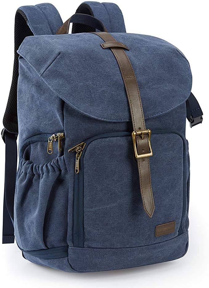 BAGSMART Camera Backpack, Anti-thief DSLR Camera Bag Water Resistant Canvas Camera Rucksack Fit up to 15" Laptop with Rain Cover, Tripod Holder (Navy blue)