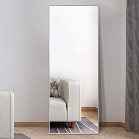 NeuType Full Length Mirror Floor Mirror with Standing Holder Bedroom/Locker Room Standing/Hanging Mirror Dressing Mirror (Silver)