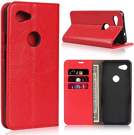 Google Pixel 3a XL Wallet Case, Sailortech Genuine Leather Case Flip Cover Protective Case with Credit Cards Holder & Kickstand Feature for Google Pixel 3axl Premium Leather Phone Case (6.0")-Red