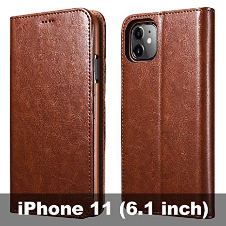 iPhone 11 Wallet Case, ICARERCASE Folio Flip MagneticPu Leather Cover with Kickstand and Credit Slots for iPhone 11 6.1 inch 2019(Brown)