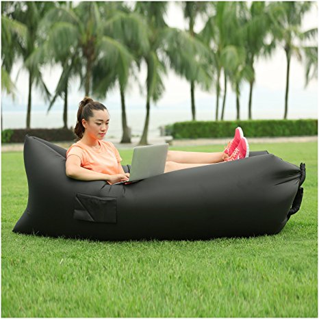 YAXXO Inflatable Outdoor Air Sleep Sofa Couch Lounger Portable Furniture (Black) Lay Back Bag