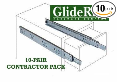 GlideRite Hardware 2070-ZC-10 20 inch 100 lb 1 inch 10 Pack 20" Side Mount Full Extension Ball Bearing Drawer Slides with 1" Over-Travel, Silver