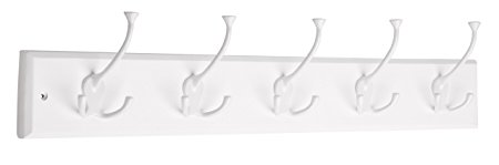 Liberty 129850 27-Inch Hook Rail/Coat Rack with 5 Flared Top Hooks, White and White