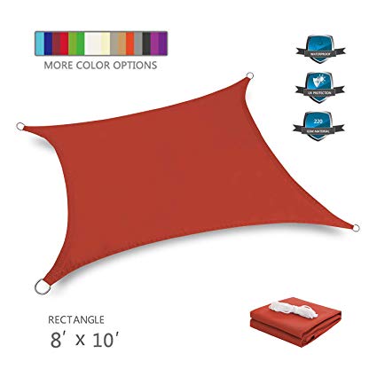 Tuosite Terylene Waterproof Sun Shade Sail UV Blocker Sunshade Patio Rectangle Knitted 220 GSM Block Fabric Pergola Carport Awning 8' x 10' in Color Iron Red