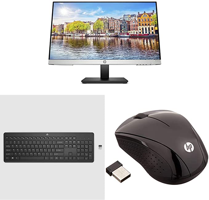 HP 24mh FHD Monitor - Computer Monitor & 230 Wireless Keyboard & Number Pad - Long Battery Life (‎3L1E7AA#ABA) & Wireless Mouse X3000 G2 (28Y30AA, Black)