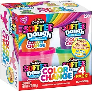 Cra-Z-Art Softee Dough Color Change Dough Cans, Kids Tactile Play Dough Gift Set, 4 Count, 2oz EachAges 3 and Up