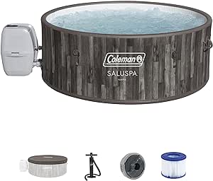 Bestway Coleman Napa AirJet 5 to 7 Person Inflatable Hot Tub Round Portable Outdoor Spa with 180 AirJets and EnergySense Energy Saving Cover, Brown