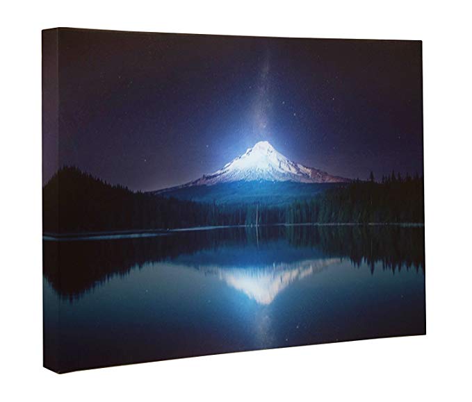 Clever Creations Light Up Mountain Canvas Wall Art Beautiful Gleaming Mountain by a Lake with LEDs | 12" x 16" Perfect Size for Home, Living Room, Office or Classroom | Battery Powered