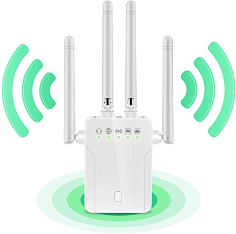 2.4 & 5GHz Dual Band WiFi Repeater,1200Mbps WiFi Range Extender WPS Wireless Signal Booster with 4 Antennas,360° Full Coverage Extend WiFi Signal to Smart Home & Alex Devices