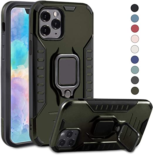 PUNYTONCY Protective iPhone 11 Pro Max Case, Military Grade Magnetic Case Designed for iPhone 11 Pro Max, Drop Tested Anti-Scratch Shockproof Cover with Ring Car Mount Kickstand (ArmyGreen 6.5 Inch)