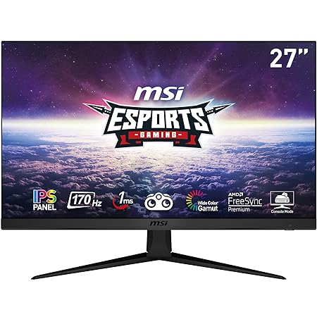 MSI G2712 Esports Gaming Monitor | 27 Inch FullHD 1920x1080 | 170Hz Refresh Rate, 1ms Response Time | AMD FreeSync Premium Technology | Low Blue Light IPS Panel, Anti Glare | VESA Mount | Black