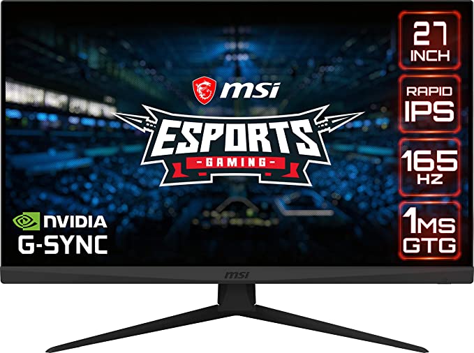 MSI Optix G273QF Esports Gaming IPS Monitor - 27 inch, 16:9 WQHD (2560x1440), Rapid IPS, 165Hz, 1ms GTG Response Time, G-SYNC Compatible, Less Blue Light, VESA Mounting, Display Port, HDMI, Black