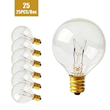 G40 Bulbs Clear Glass Globe Bulbs for Outdoor String Light E12-Base Warm White Pack of 25
