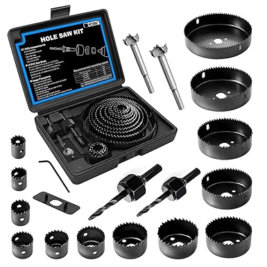 Hole Saw Set, 22PCS Hole Saw Kit with 13Pcs Saw Blades Gifts for Men, General Purpose 3/4" to 5" (19mm-127mm) Hole Saw, Mandrels, Hex Key with Storage Box, Ideal for Soft Wood, PVC Board (Black)