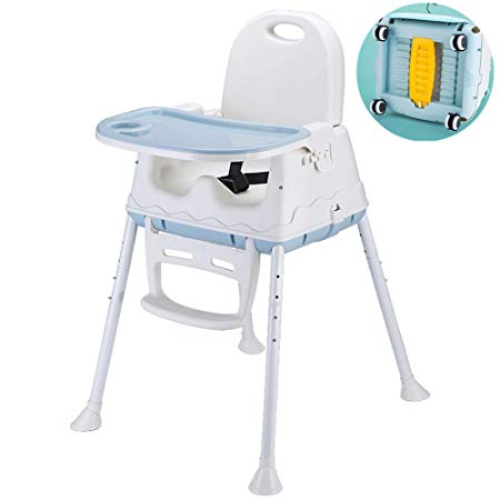 LBLA 3-in-1 Baby Feeding Portable High Chair, Toddler Booster Seat with Tray (Blue)