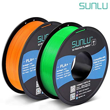 SUNLU PLA Plus 3D Filament 1.75mm for 3D Printer & 3D Pens, 2KG (4.4LBS) PLA  Filament Tolerance Accuracy  /- 0.02 mm, Green Orange