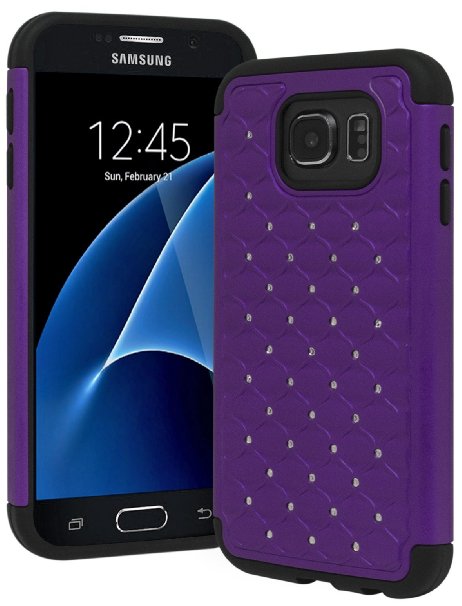 Galaxy S7 Case Bastex Heavy Duty Slim Fit Hybrid Rubber Silicone Cover with Bling Rhinestone Premium Dual Shock Phone Case for Samsung Galaxy S7 Purple